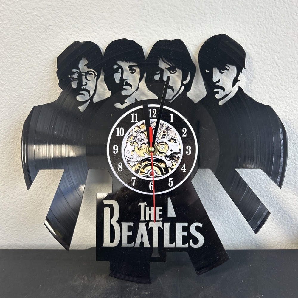 Beatles Music Legends Cut Out Silhouette Vinyl Record Wall Clock Tested